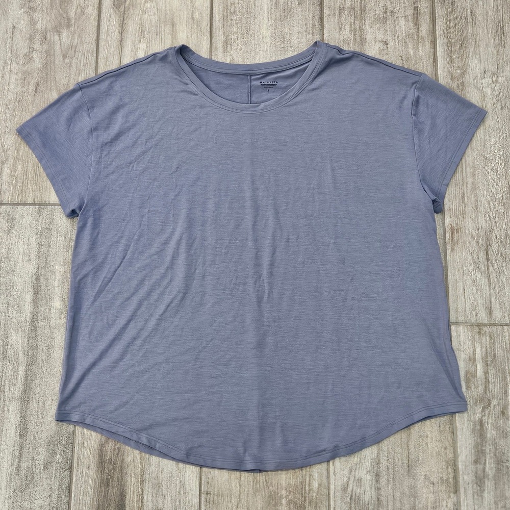 Athleta Breezy Scoop V Top Womens L Blue Short‎ Sleeve Relaxed High-Low Hem